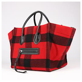 Céline-CELINE Phantom Luggage Felt x Leather Handbag in Red x Black-Black