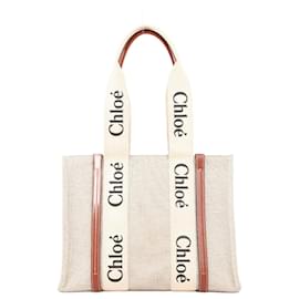 Chloé-CHLOE Woody Medium Canvas & Leather Tote bag Beige-Beige