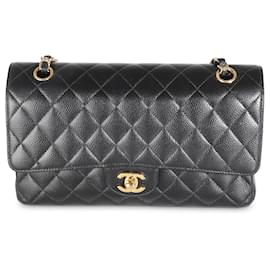 Chanel-Chanel Black Quilted Caviar Medium Classic Double Flap Handbag-Black