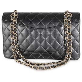 Chanel-Chanel Black Quilted Caviar Medium Classic Double Flap Handbag-Black
