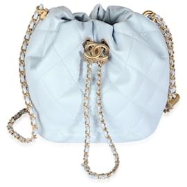Chanel-Chanel Light Blue Iridescent Quilted Caviar My Perfect CC Drawstring Bucket Bag-Blue