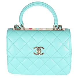 Chanel-Chanel 24C Turquoise Quilted Lambskin Mini Trendy Top Handle-Blue