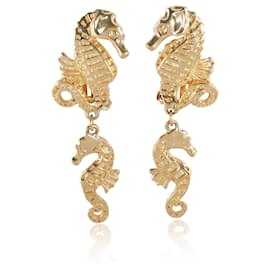 Dior-Boucles d'oreilles pendantes hippocampe en plaqué or Dior-Autre