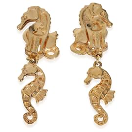 Dior-Boucles d'oreilles pendantes hippocampe en plaqué or Dior-Autre