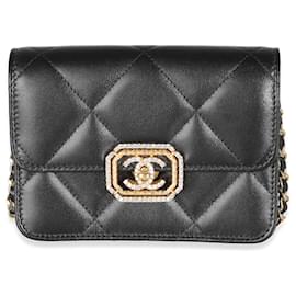 Chanel-Chanel Mini bolsa com aba de couro de bezerro acolchoado preto Chanel-Preto