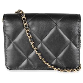 Chanel-Chanel Mini-Überschlagtasche aus schwarzem gestepptem Kalbsleder mit Strasssteinen -Schwarz