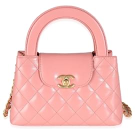 Chanel-Chanel Pink glänzendes gealtertes Kalbsleder gesteppter Nano Kelly Shopper -Pink