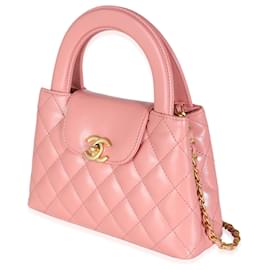 Chanel-Chanel Pink glänzendes gealtertes Kalbsleder gesteppter Nano Kelly Shopper -Pink