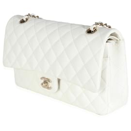 Chanel-Chanel White Quilted Caviar Medium Classic Double Flap Bag-White