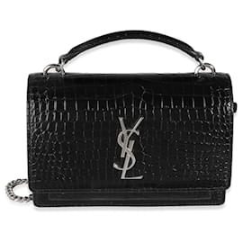 Saint Laurent-Cartera negra con cadena Sunset en relieve de cocodrilo brillante de Saint Laurent-Negro