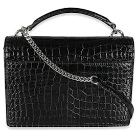 Saint Laurent-Cartera negra con cadena Sunset en relieve de cocodrilo brillante de Saint Laurent-Negro