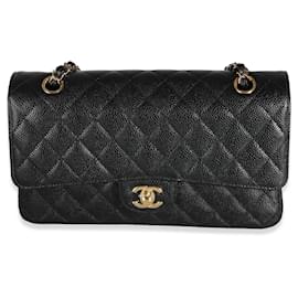 Chanel-Chanel Black Quilted Caviar Medium Classic Double Flap Bag-Black