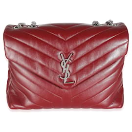 Saint Laurent-Saint Laurent Burgundy calf leather Medium Loulou Chain Bag-Red