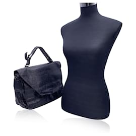 Autre Marque-Vintage Black Embossed Leather Satchel Bag Handbag-Black