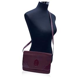 Yves Saint Laurent-Vintage Burgundy Striped Canvas Flap Shoulder Bag-Dark red