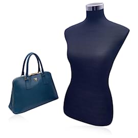 Prada-Teal Saffiano Leather Promenade Tote Satchel Bag Handbag-Turquoise