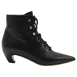 Dior-Dior Lace-Up Pointed-Toe Ankle Boots in Black Leather-Black