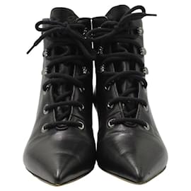 Dior-Dior Lace-Up Pointed-Toe Ankle Boots in Black Leather-Black