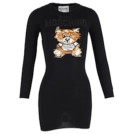 Moschino-Minivestido Moschino con adorno de oso en lana negra-Negro