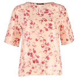 Kurzarmbluse mit Blumenmuster von Loro Piana Mara aus rosa Seide. Pink
