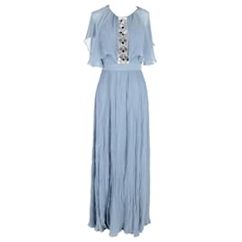 Temperley London-Temperley London Embellished Maxi Dress in Light Blue Silk-Blau,Hellblau