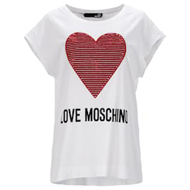 Moschino-Love Moschino Heart Detail T-Shirt in White Cotton-White