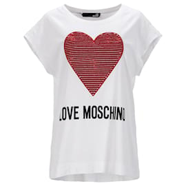 Moschino-Love Moschino T-Shirt mit Herzdetail aus weißer Baumwolle-Weiß