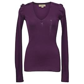 Burberry-Burberry V-neck Sweater in Purple Wool-Purple