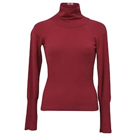 Max Mara-Jersey de cuello alto burdeos Max Mara en lana roja-Roja