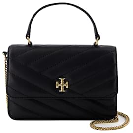 Tory Burch-Carteira Kira Chevron Mini alça superior com corrente - Tory Burch - Couro - Preto-Preto