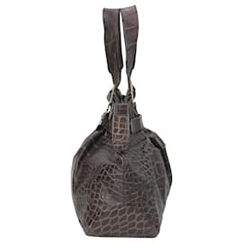 Anya Hindmarch-Anya Hindmarch Croc-Embossed Tote Bag in Brown Leather-Brown
