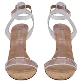 Aquazzura-Aquazzura Minimalist Wedge Sandals in White Leather and Clear PVC-White