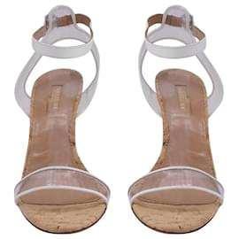 Aquazzura-Aquazzura minimalistische Keilsandalen aus weißem Leder und transparentem PVC-Weiß