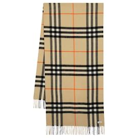 Burberry-Lenço xadrez gigante - Burberry - Cashmere - Bege-Marrom,Bege