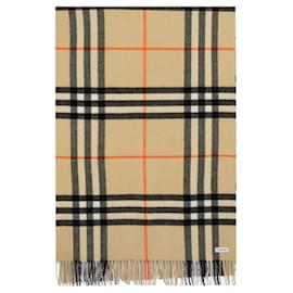 Burberry-Giant Check Scarf - Burberry - Cashmere - Beige-Brown,Beige