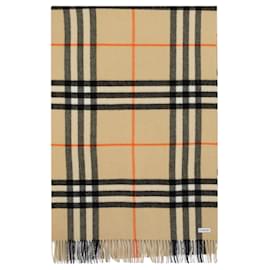 Burberry-Lenço xadrez gigante - Burberry - Cashmere - Bege-Marrom,Bege