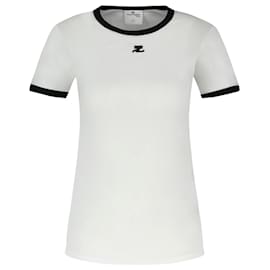 Courreges-T-Shirt Signature Contrasté - Courrèges - Coton - Blanc-Blanc