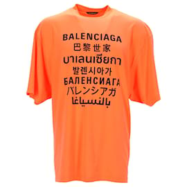 Balenciaga-Balenciaga Languages Logo-Print T-shirt in Orange Cotton-Orange