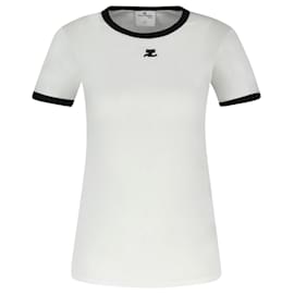 Courreges-T-Shirt Signature Contrasté - Courrèges - Coton - Blanc-Blanc