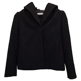 Prada-Prada Shearling-Lined Hooded Short Coat in Black Wool-Black