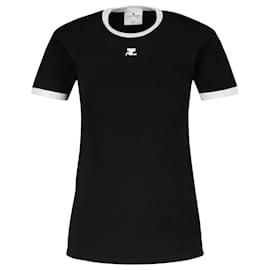 Courreges-T-Shirt Signature Contrasté - Courrèges - Coton - Noir-Noir