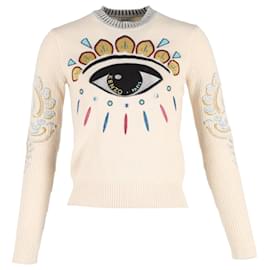 Kenzo-Maglione ricamato Kenzo in lana color crema-Bianco,Crudo