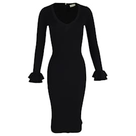 Michael Kors-Strickkleid mit V-Ausschnitt von Michael Kors aus schwarzer Viskose-Schwarz