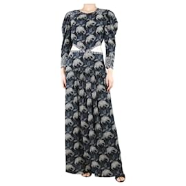 Ba&Sh-Vestido largo con aberturas y estampado floral en negro y azul - talla UK 10-Negro