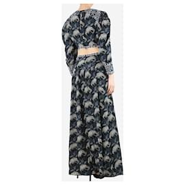 Ba&Sh-Robe longue découpée à imprimé floral noir et bleu - taille UK 10-Noir