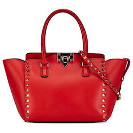 Valentino-Bolso satchel Rockstud de cuero rojo Valentino-Roja