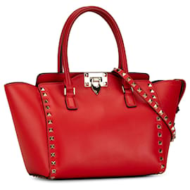 Valentino-Bolso satchel Rockstud de cuero rojo Valentino-Roja