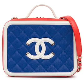 Chanel-Chanel Blue Medium Tricolor Caviar CC Filigree Vanity Case-Blue