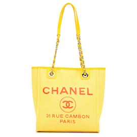 Chanel-Chanel Yellow Small Raffia Deauville Tote-Yellow