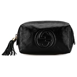 Gucci-Bolsa de cosméticos em couro Gucci Soho preta-Preto